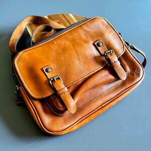 Patricia Nash Italian Leather Saddle Bag in Cognac Brown